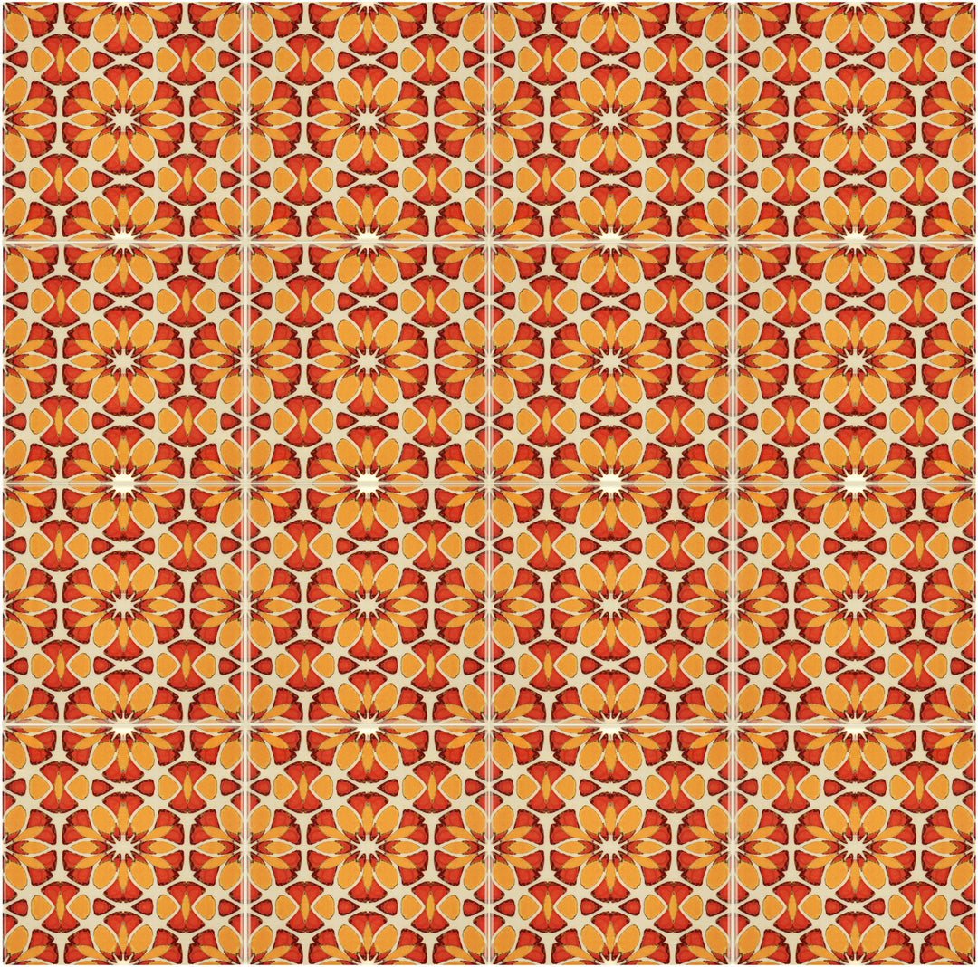 Moroccan Flower Orange Yellow tiles -  FIRED INK Version