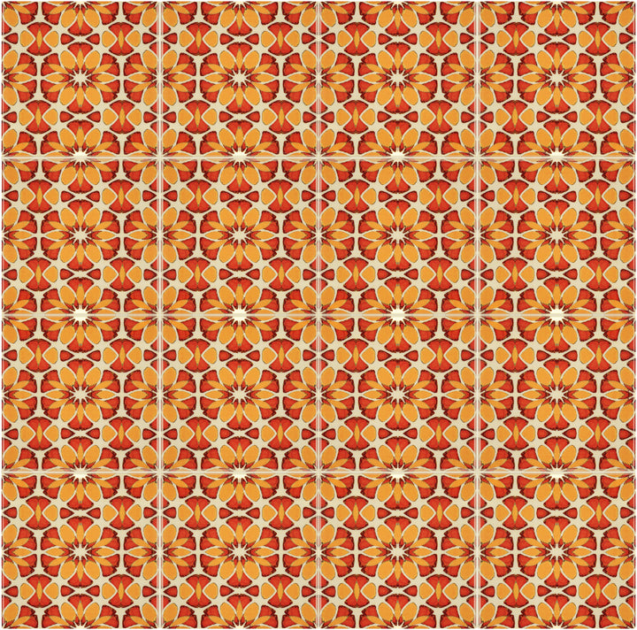 Moroccan Flower Orange Yellow tiles -  FIRED INK Version