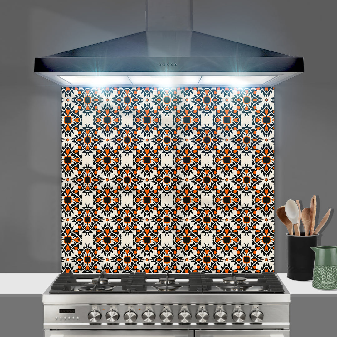 Aztec Orange Black Kitchen Splashback