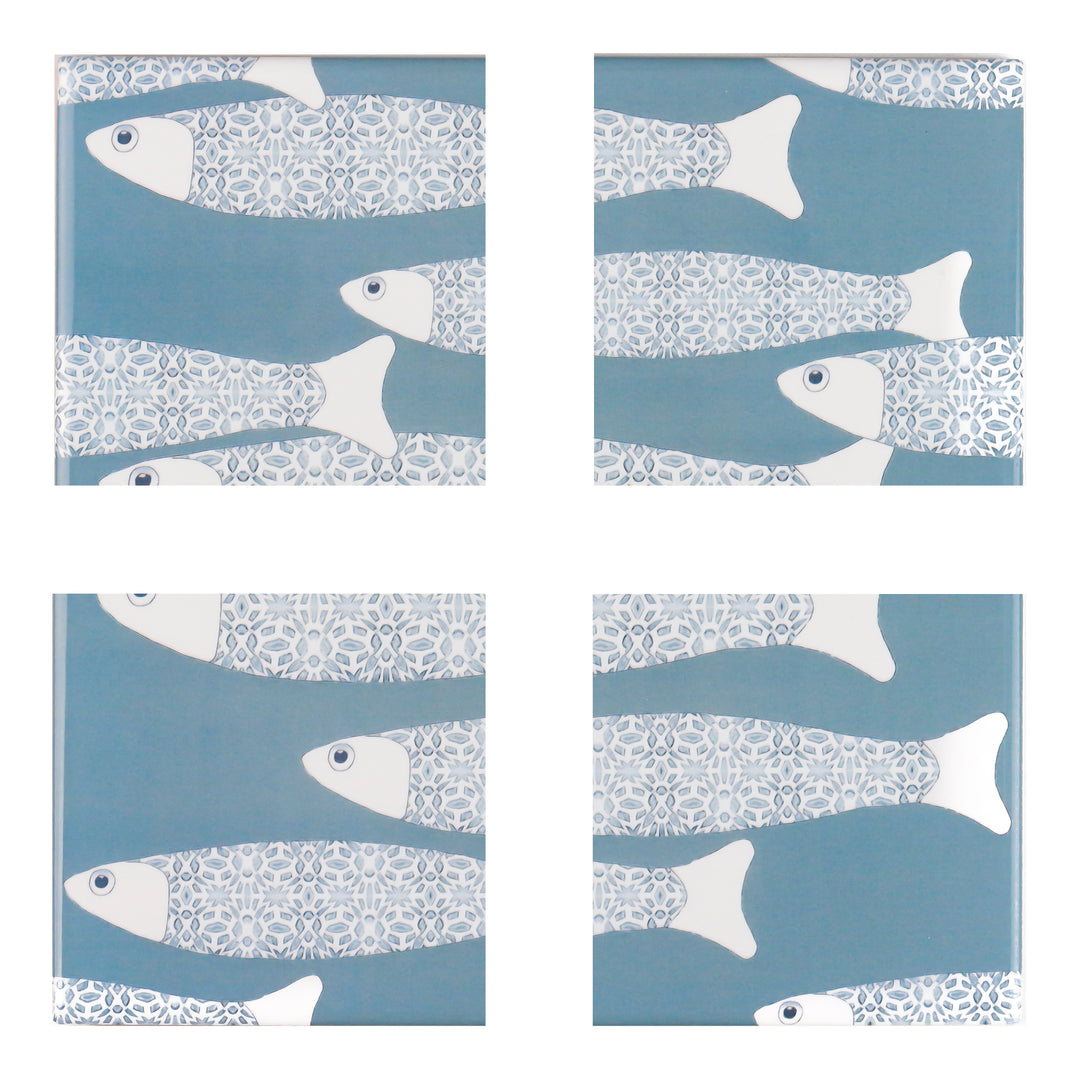 Ocean School tile - Large Scale - Grey Blue - FIRED INK Version