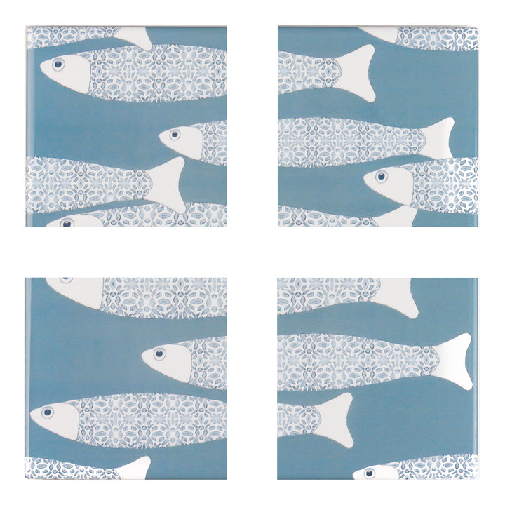 Ocean School tile - Large Scale - Grey Blue - FIRED INK Version