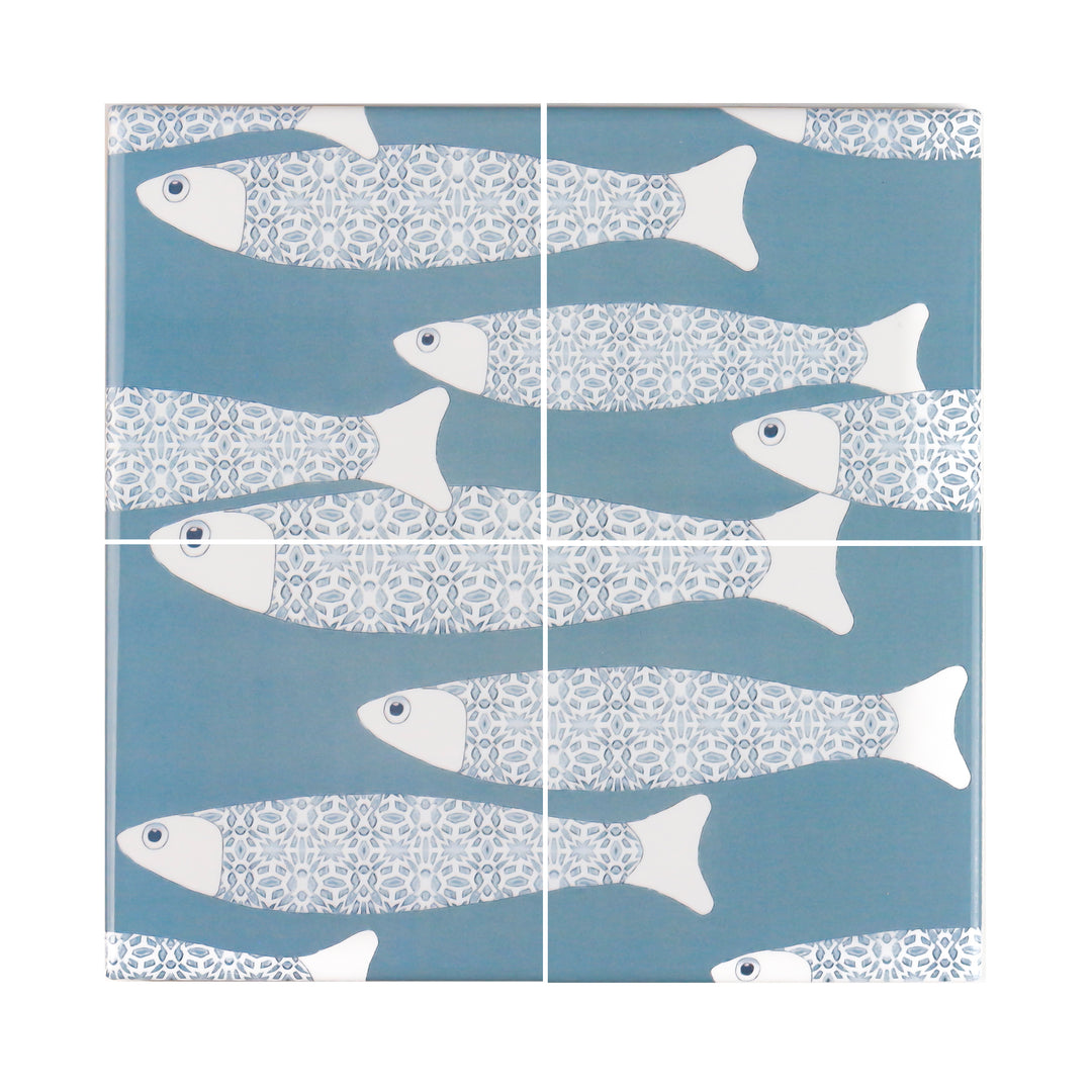 Ocean School tile - Large Scale - Grey Blue - FIRED INK Version