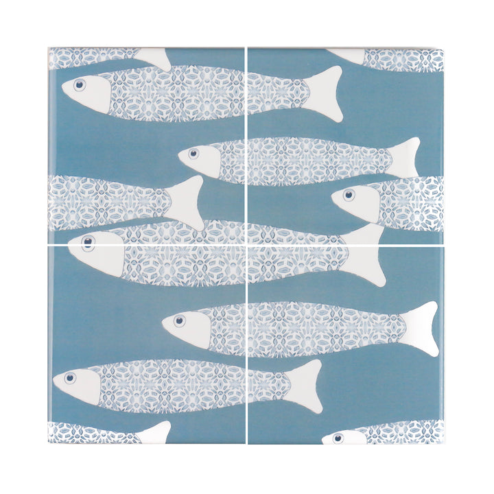 Ocean School tile - Large Scale - Grey Blue - FIRED INK Version