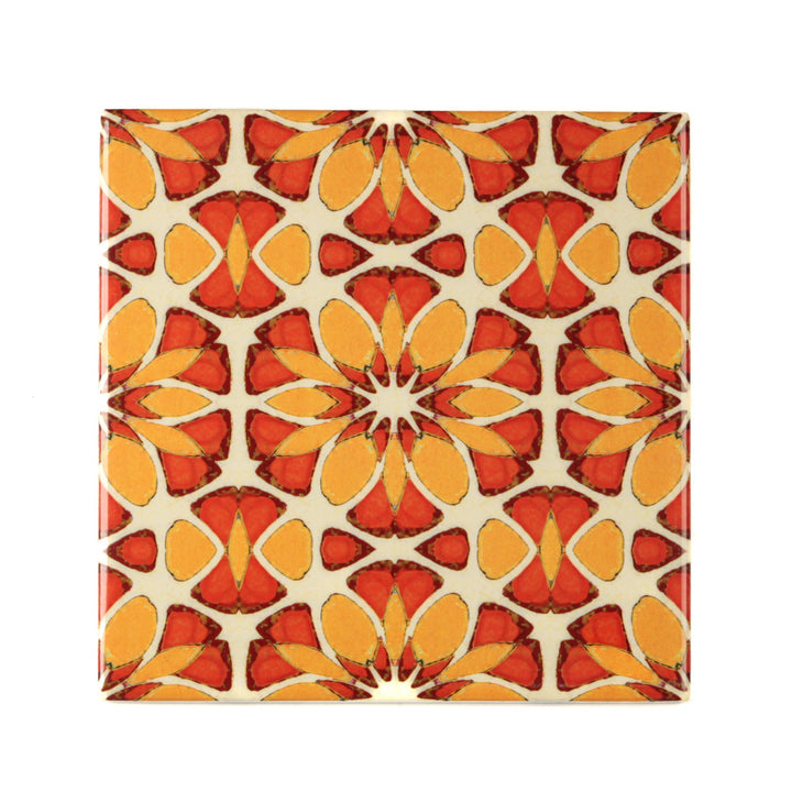 Moroccan Flower Orange Yellow tiles -  FIRED INK Version
