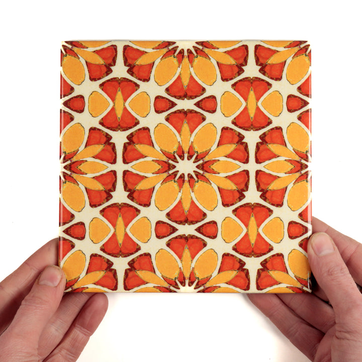 Moroccan Flower Orange Yellow tiles -  FIRED INK Version