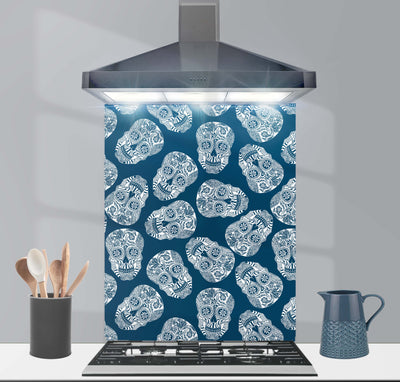 Skulls Splashback - Dark Blue and White