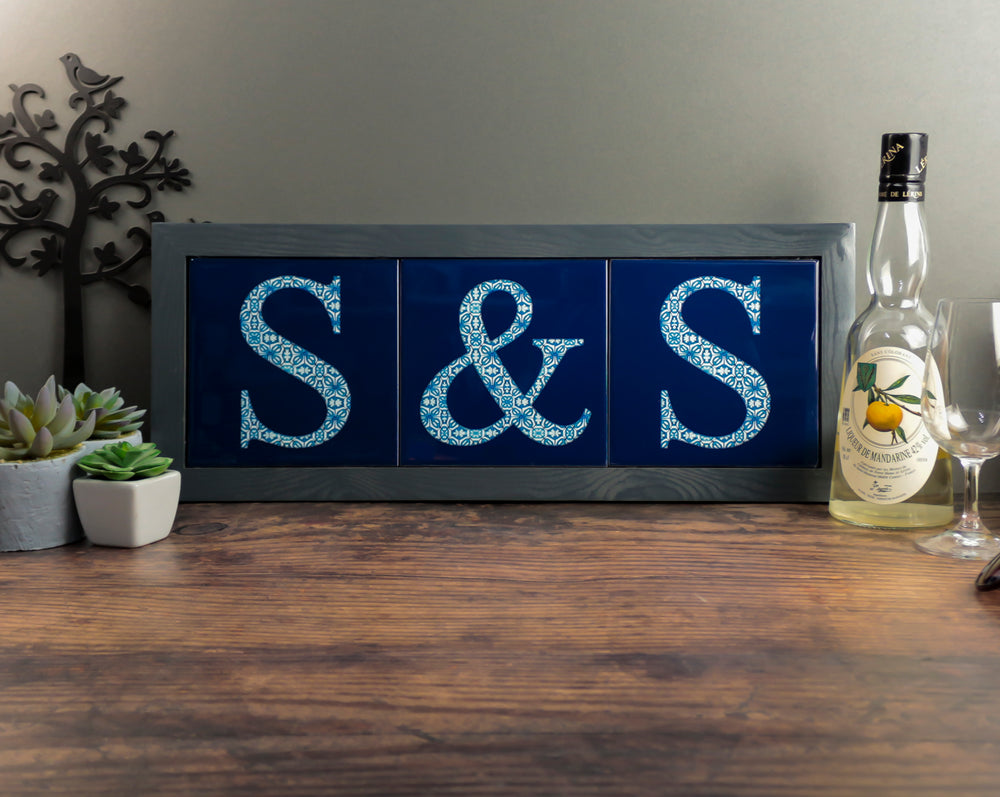 Fired Ink Ceramic Tile - Alphabet tile - Blue Turkish Flower