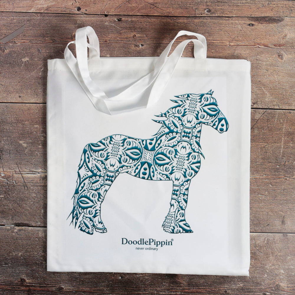 SALE  Horse Tote Bag - small white (short handles)