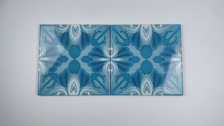 "Turquoise Art Deco" tiles -  FIRED INK Version