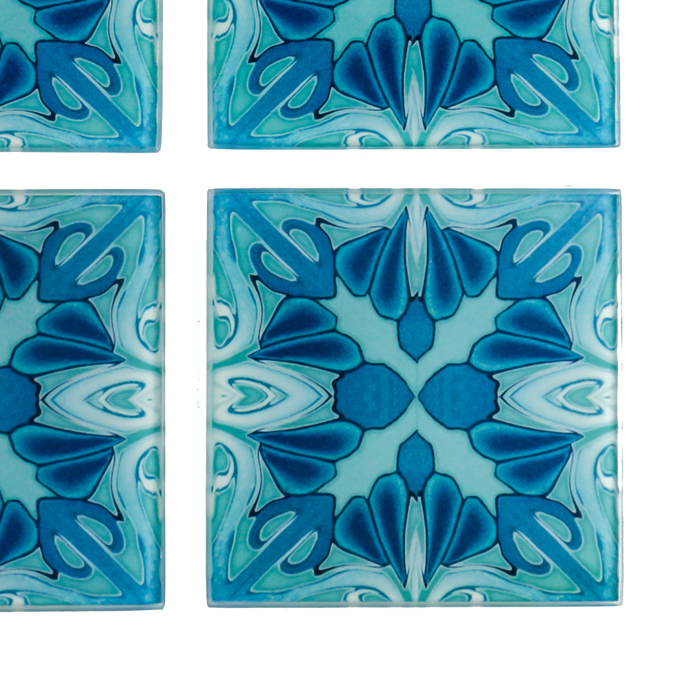 Turquoise Art Deco Glass Coaster Set