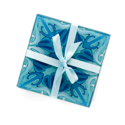 Turquoise Art Deco Glass Coaster Set