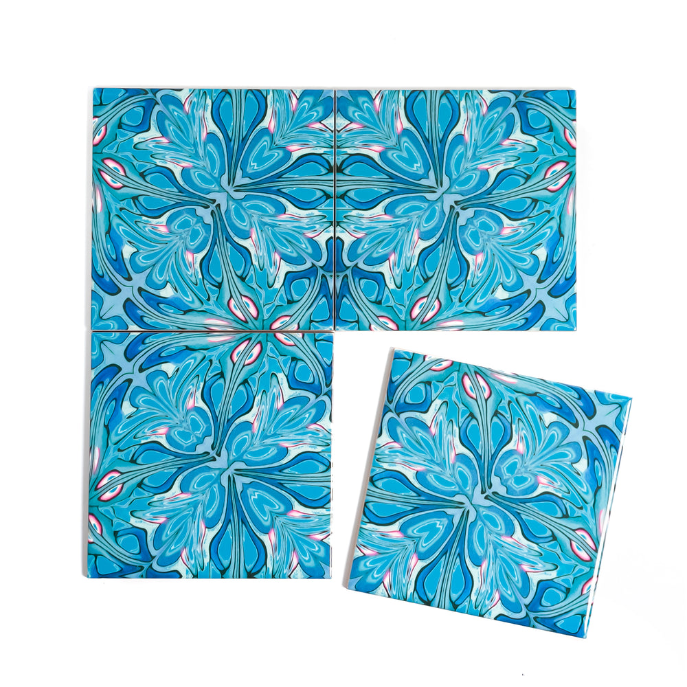 Flourishing Garden tiles - blue version - large scale