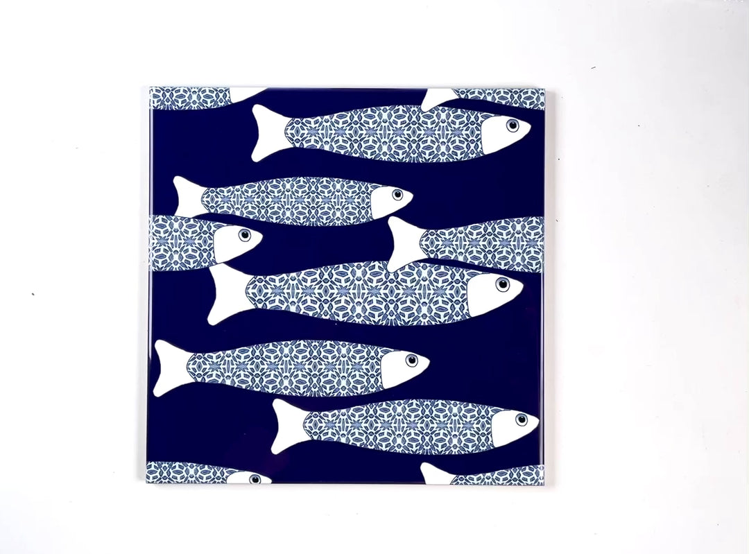 SALE Slight SECONDS - Set of 10x 15.2cm Ocean Shoal tile - Navy Blue