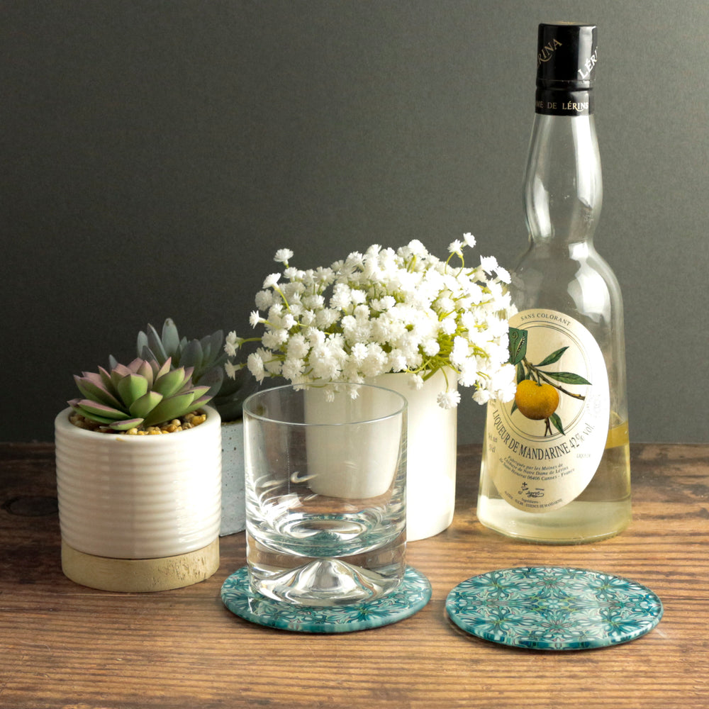 Flourishing garden glass coasters - round