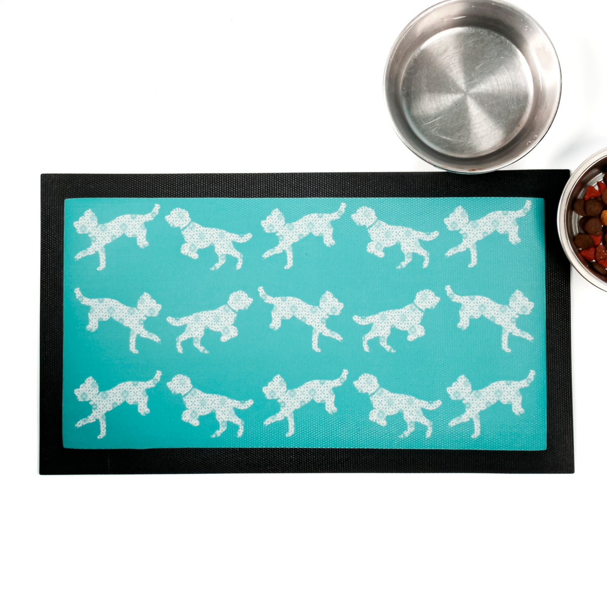'Bounding Cockapoo' Pet Food Mat - Blue and White – DoodlePippin