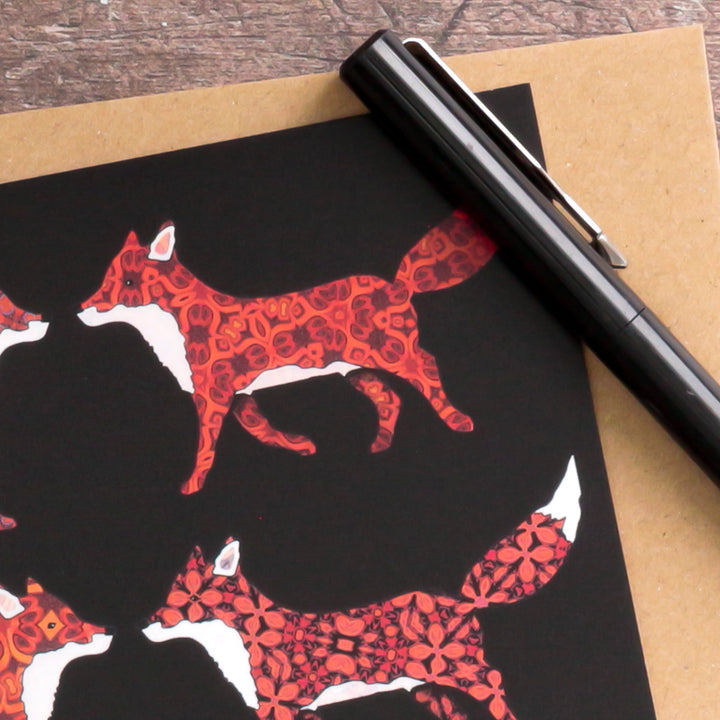 SALE Six Red Foxes on Black Card