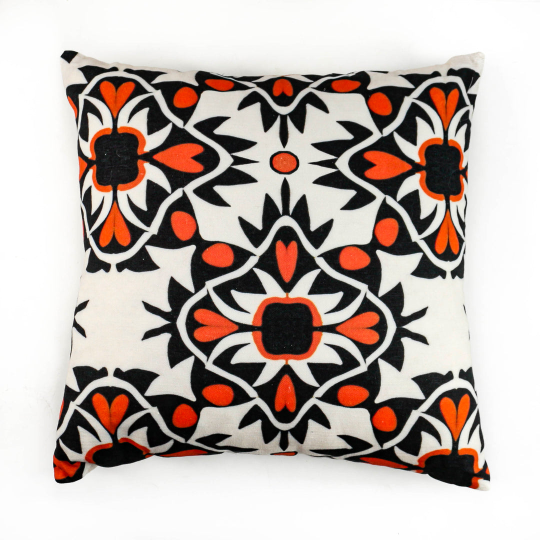Aztec Orange Black Handmade Cotton-Linen Blend Cushion including pad
