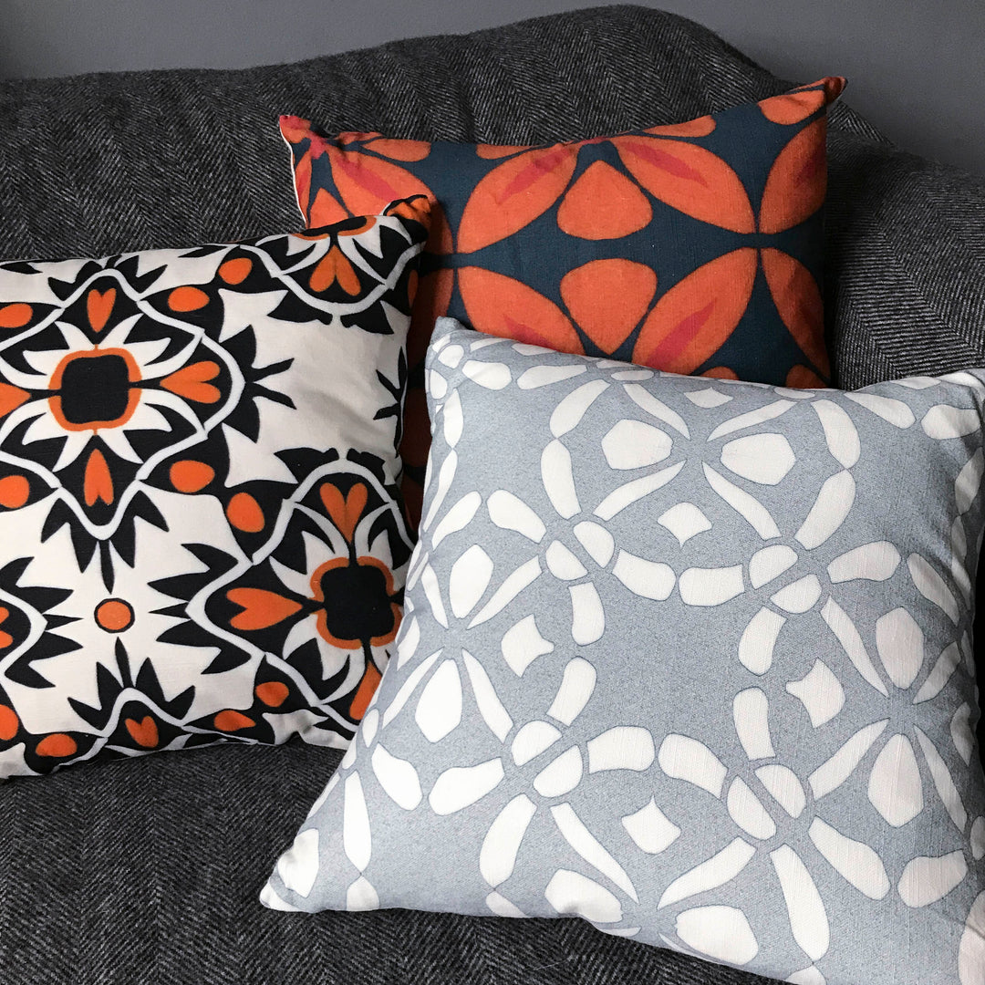 Aztec Orange Black Handmade Cotton-Linen Blend Cushion including pad