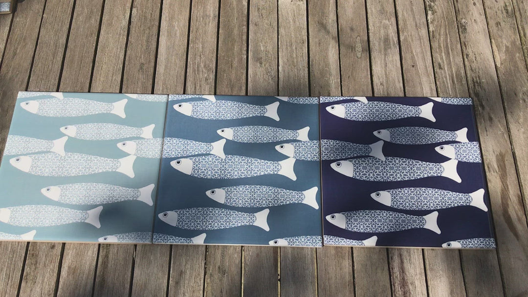 Ocean School tile - Grey-blue -  FIRED INK Version