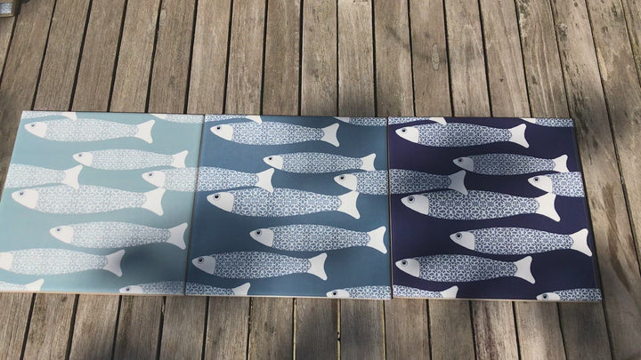 Ocean School tile - Grey-blue -  FIRED INK Version