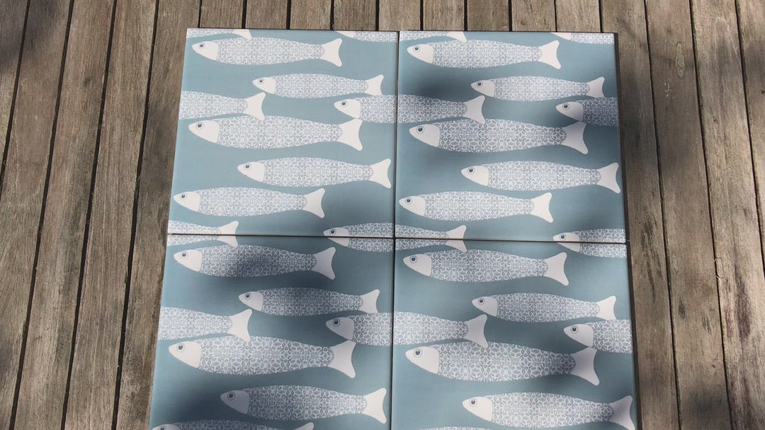 Ocean School tile - Grey-blue -  FIRED INK Version