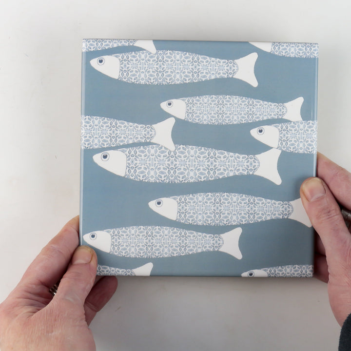 Ocean School tile - Grey-blue -  FIRED INK Version