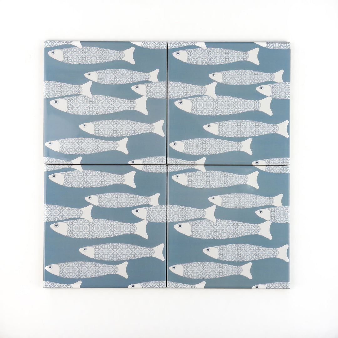 Ocean School tile - Grey-blue -  FIRED INK Version