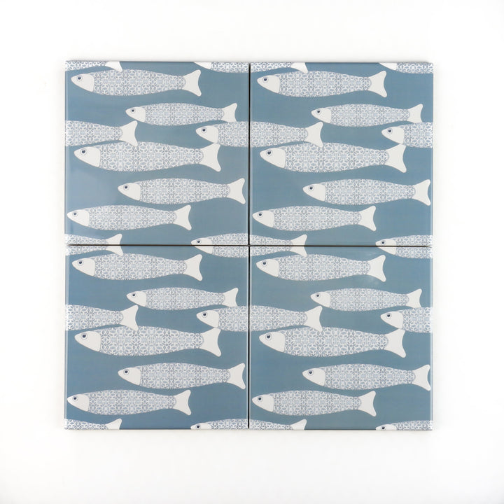 Ocean School tile - Grey-blue -  FIRED INK Version
