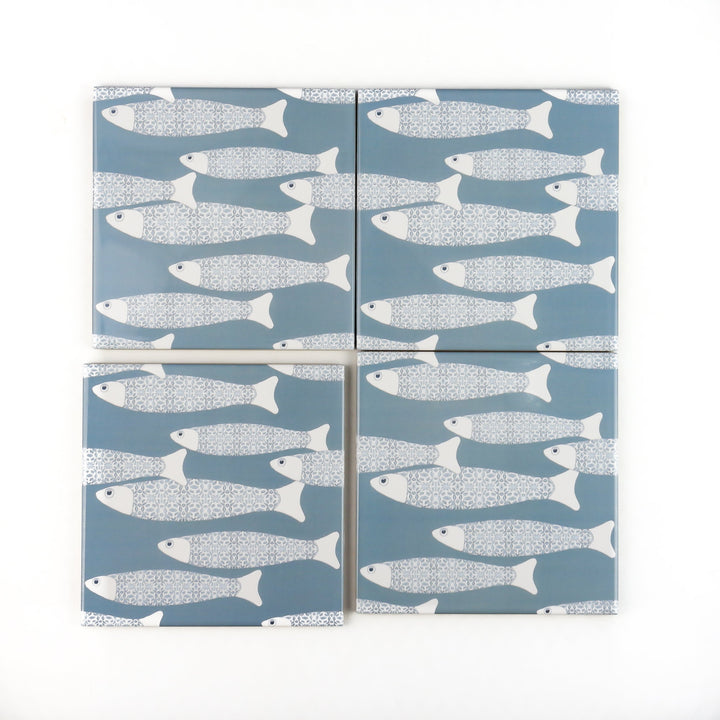 Ocean School tile - Grey-blue -  FIRED INK Version