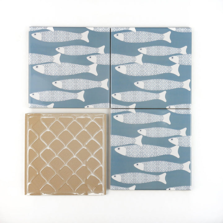 Ocean School tile - Grey-blue -  FIRED INK Version