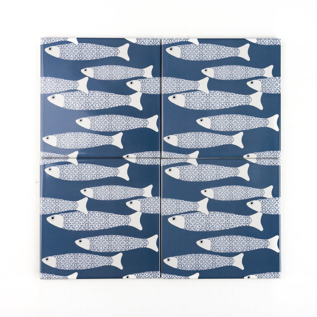 Ocean School tile - Teal -  FIRED INK Version