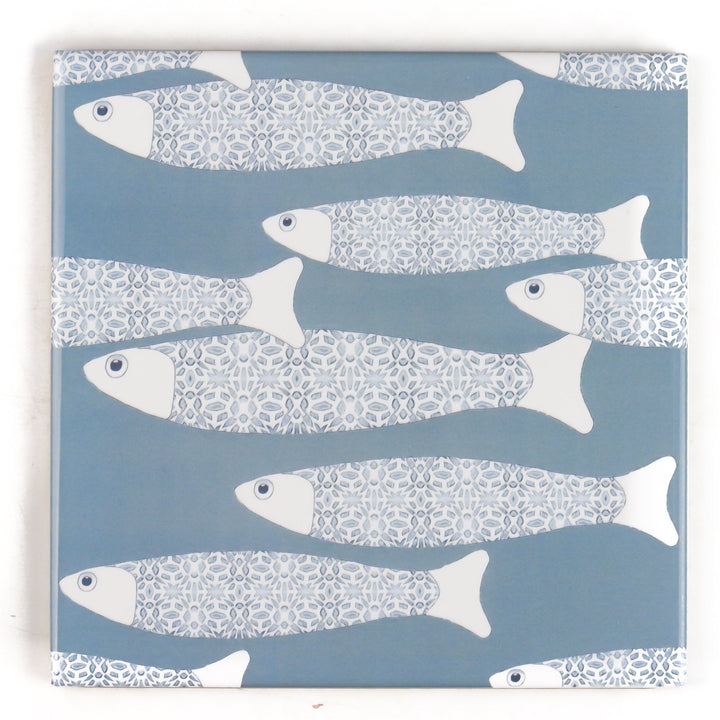 Ocean School tile - Grey-blue -  FIRED INK Version