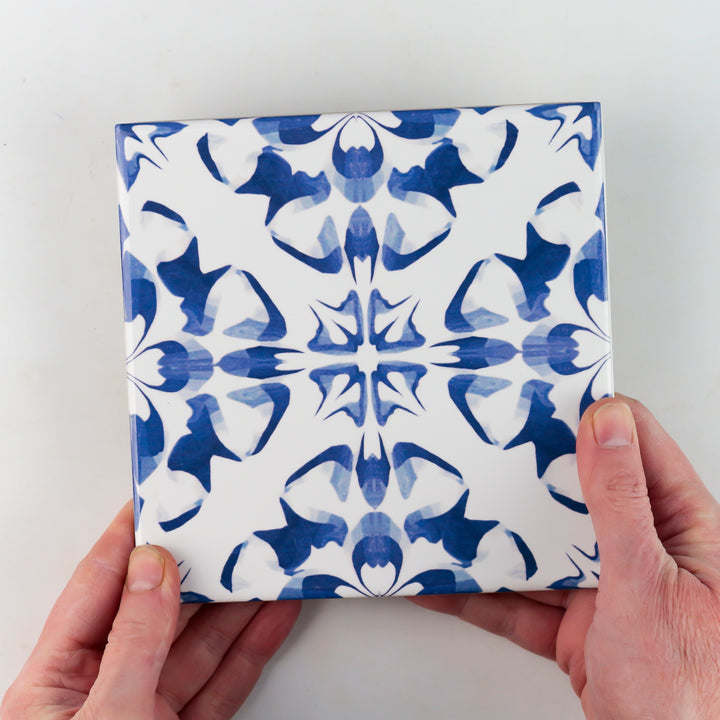 Blue White Dutch Delft tile -  FIRED INK Version