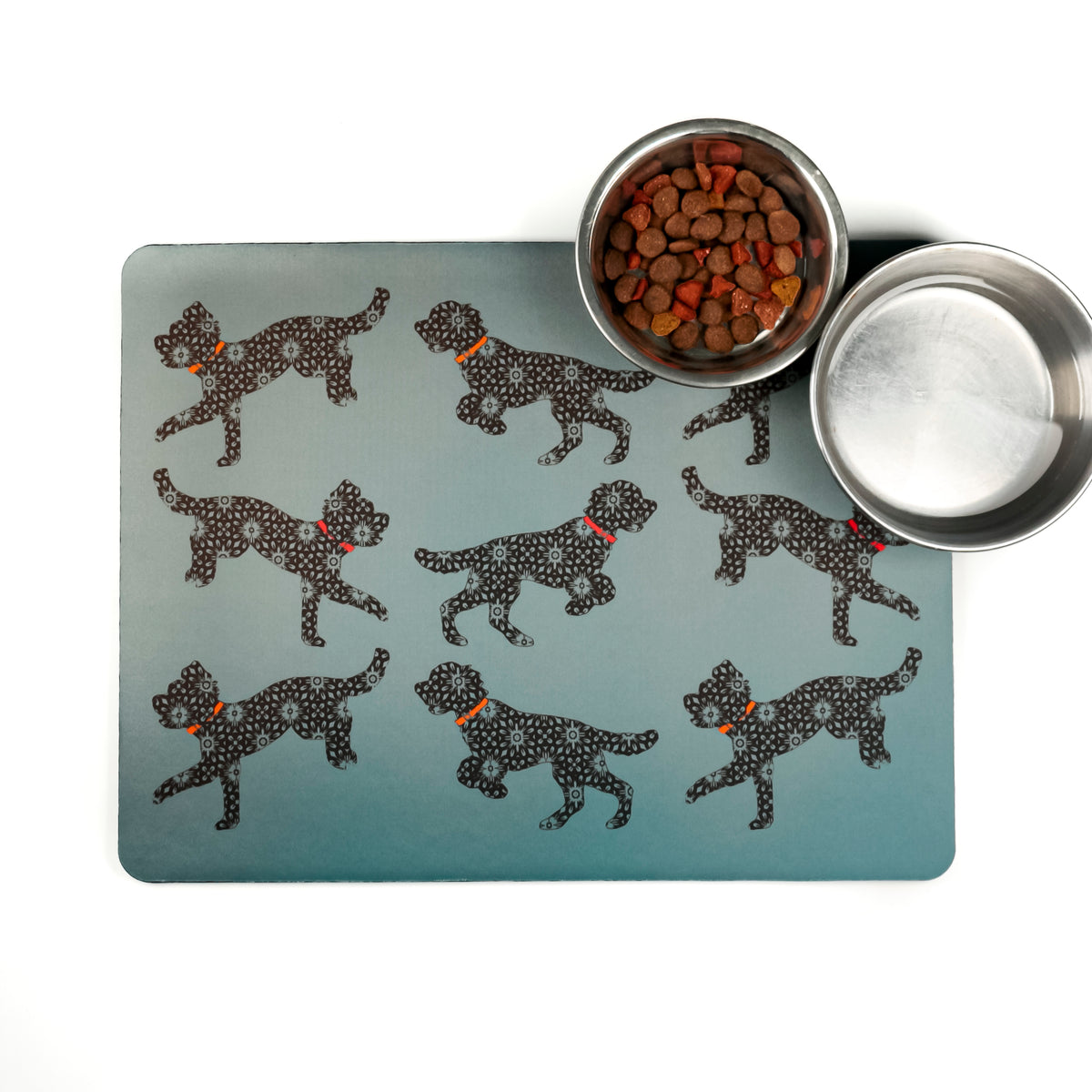 Bounding Cockapoo Pet Food Mat - Grey / Red / Orange – DoodlePippin