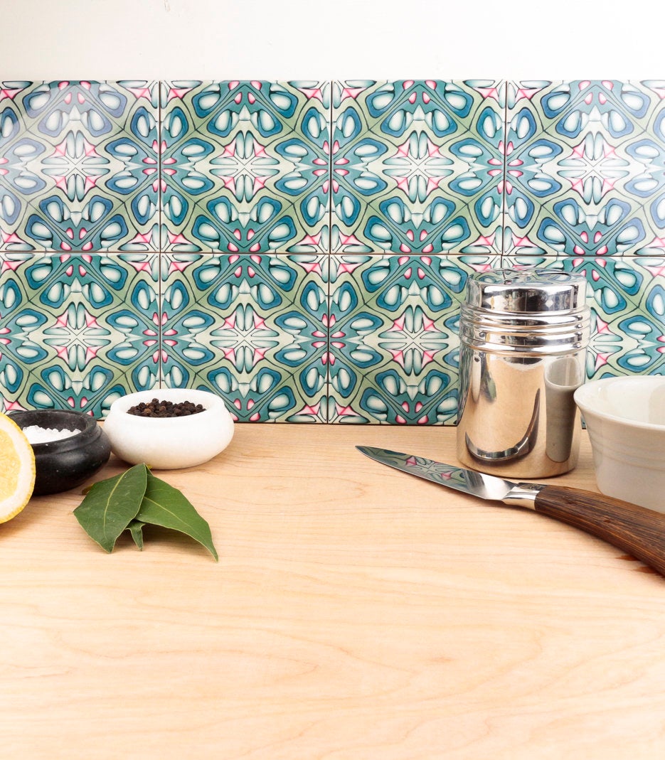 Green grey millefiori tiles