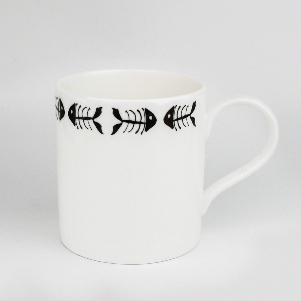Black White Fish bones mug - DoodlePippin