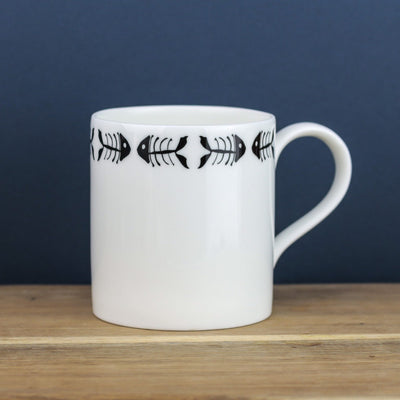 Black White Fish bones mug - DoodlePippin