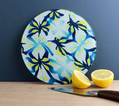 Blue Yellow Round G&T cutting board - DoodlePippin