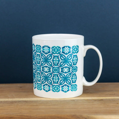 Bone china turquoise flower mug - DoodlePippin