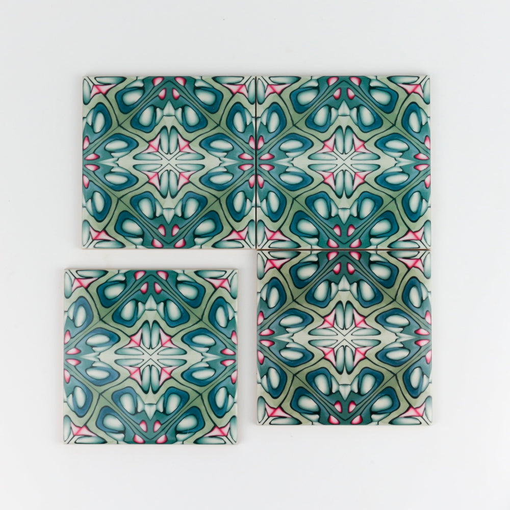 Green grey millefiori tiles