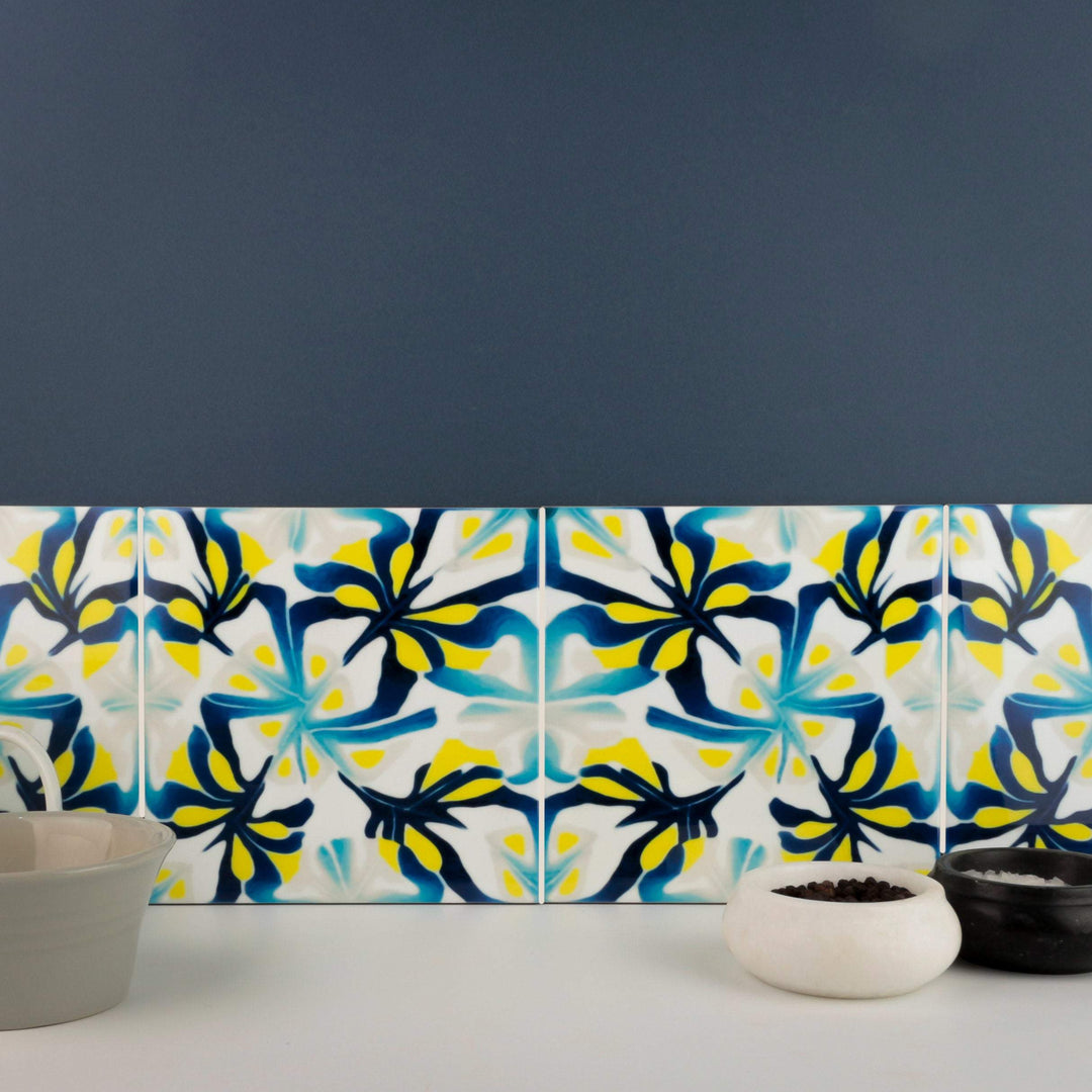 Blue Yellow Modernist Abstract tiles
