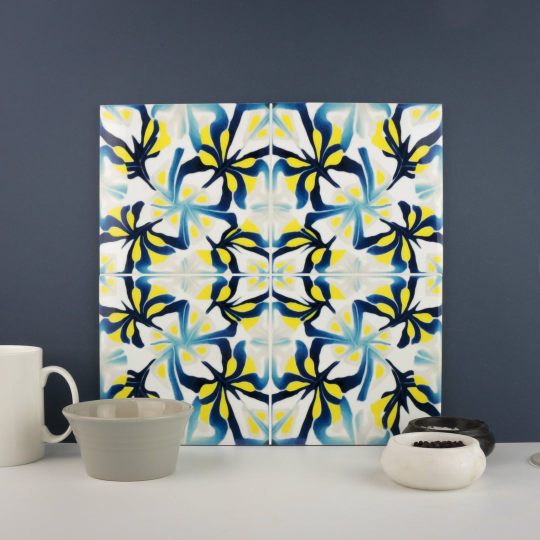 Blue Yellow Modernist Abstract tiles