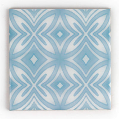 Pale blue and grey hand printed ceramic tiles