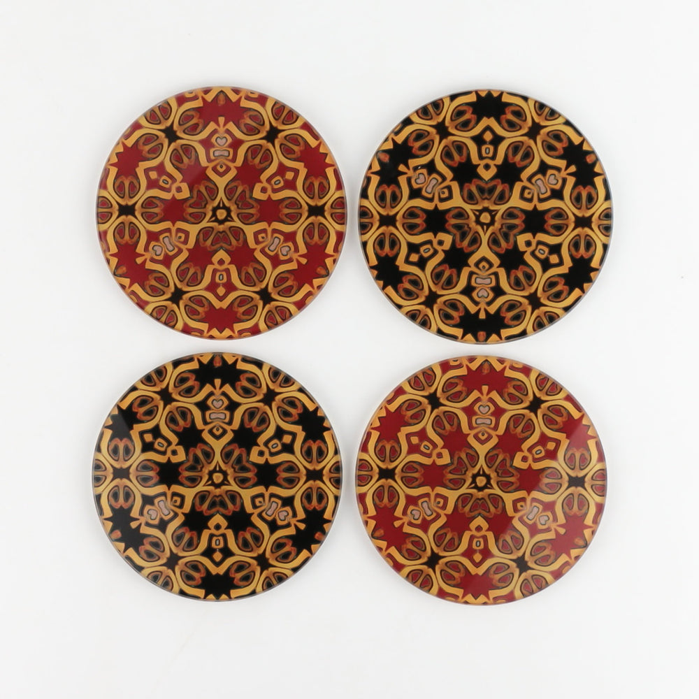 Gold, red and black "Medieval" design coasters