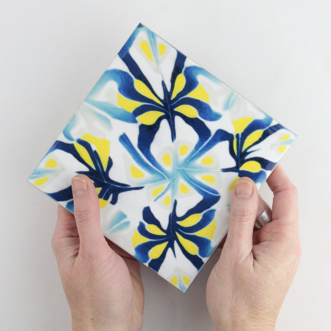 Blue Yellow Modernist Abstract tiles