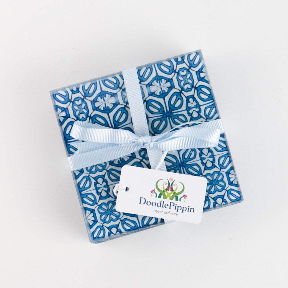 Pretty Turkish Blue Flower coaster set