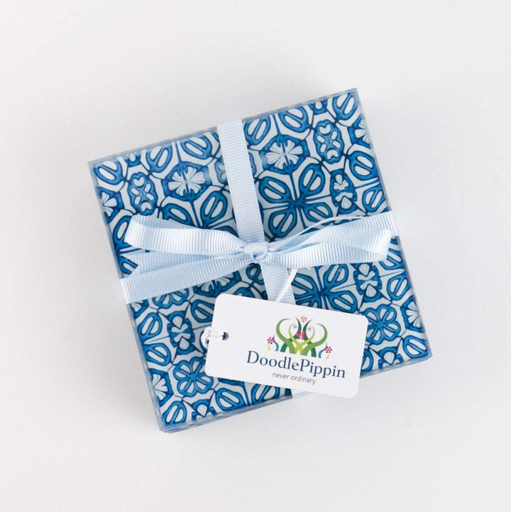Pretty Turkish Blue Flower coaster set