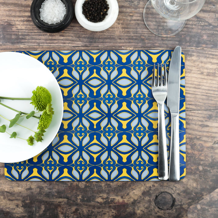 Blue grey yellow Moroccan style placemat