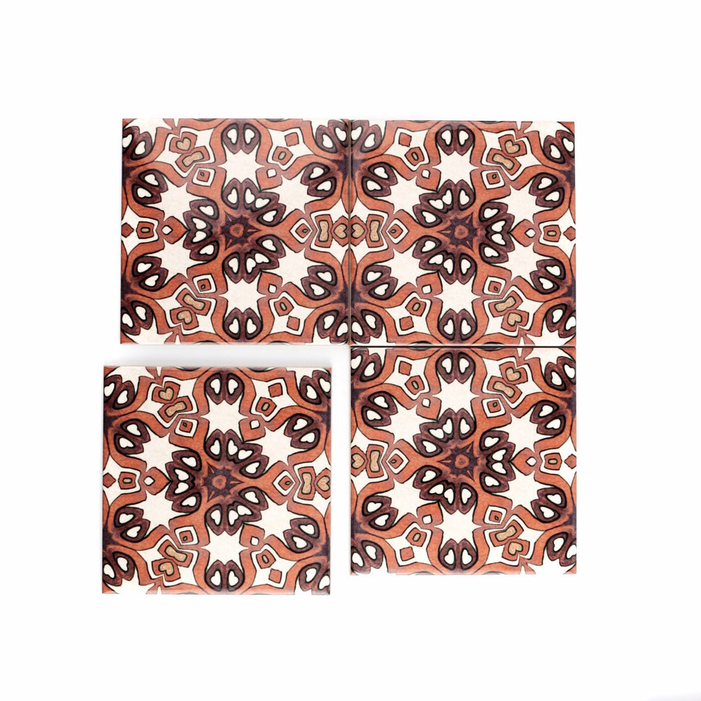 Ochre and cream geometric pattern kitchen tiles