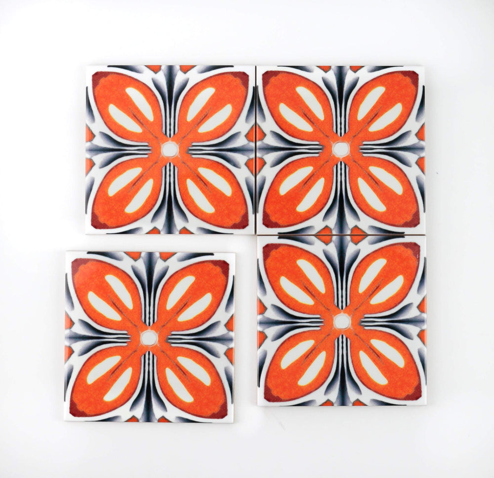 Orange Grey 'Fox Flower' Tiles